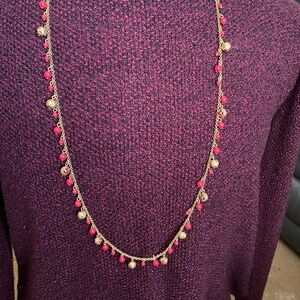 Rare Vintage Ralph Lauren Red Gold Color Beads Gold Color Chain Pendent 18 "
